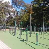 Park kalisteniczny w Legnickim Parku Miejskim 2015r. na plac zabaw