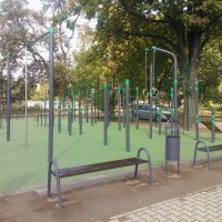 Park kalisteniczny w Legnickim Parku Miejskim 2015r. na plac zabaw